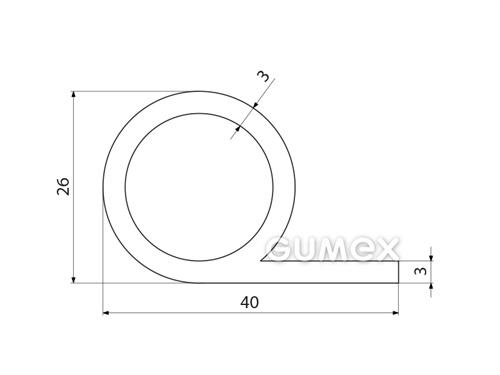 "P" Silikonprofil mit Loch, 40x26/3mm, 60°ShA, -60°C/+250°C, transparent, 